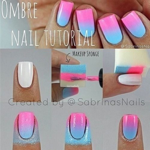 Vibrant Ombre Nail Design Tutorial: Soft Pinks to Cool Blues for a Refreshing Summer Look.