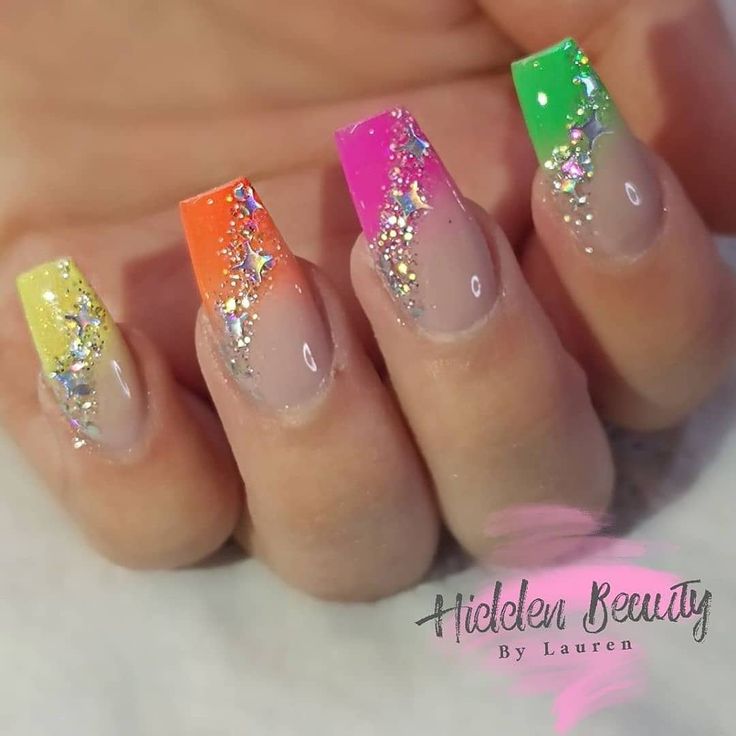 Vibrant Gradient Glitter Nails for a Playful Look.