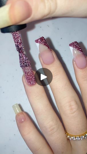 Elegant Burgundy Ombre Nail Design with Glittery Tips for Glamorous Accents.