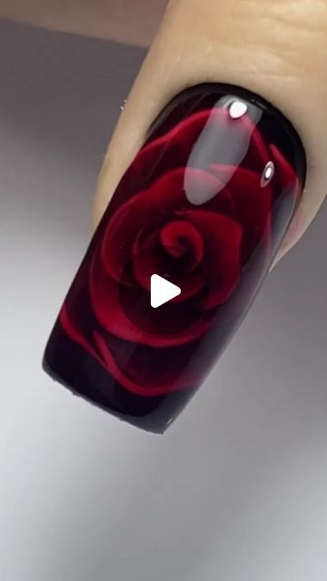 Sophisticated 3D Deep Red Rose Nail Design for Romantic Elegance.