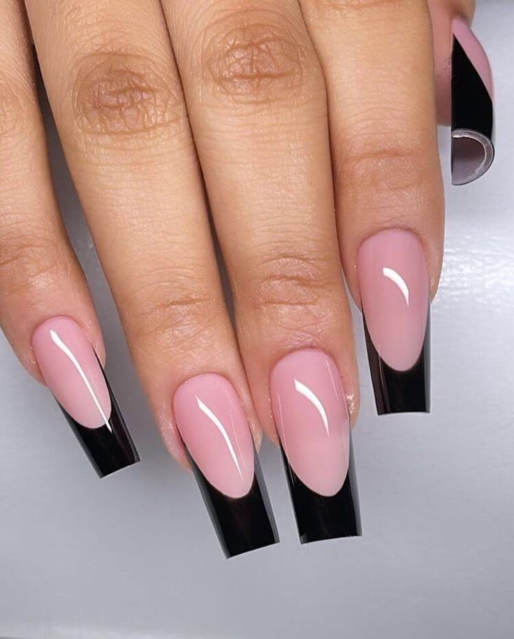 Chic Soft Pink and Bold Black Nail Design for Any Occasion