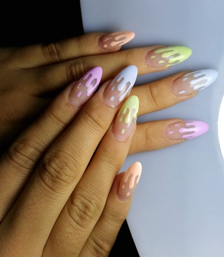 Playful Pastel Dripping Rainbow Nail Design for Individual Expression