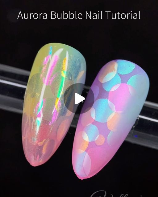 Whimsical Gradient Bubble Nail Design with Iridescent Pastel Shimmer