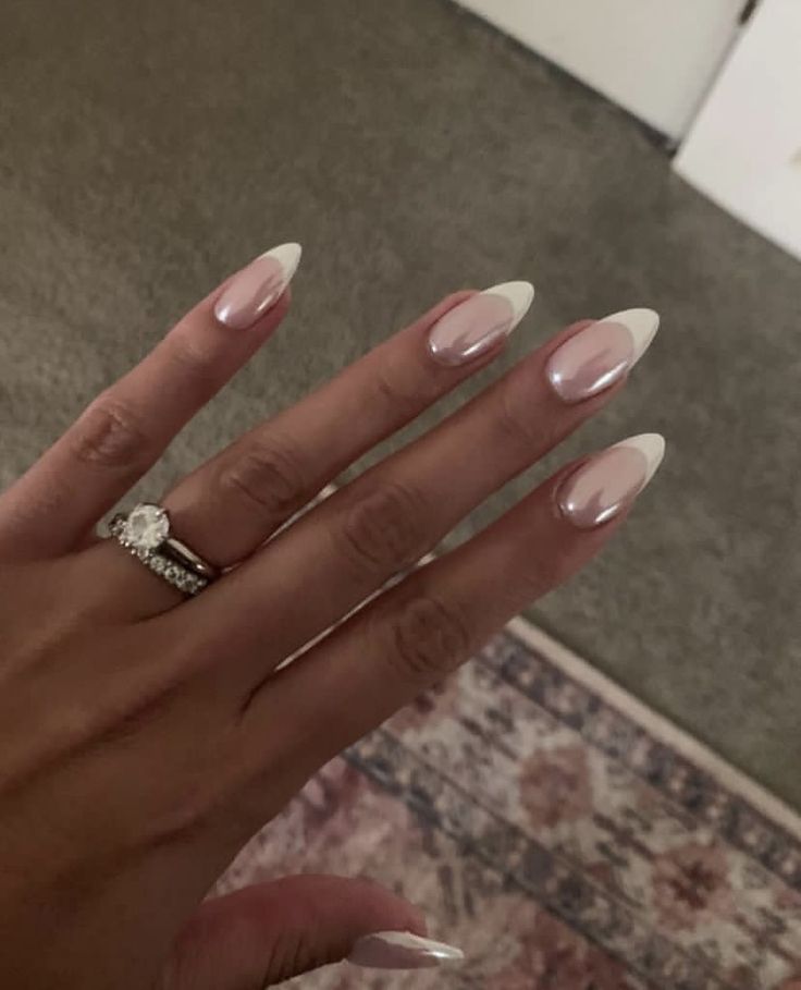 Elegant Almond-Shaped Ombre Nails: A Sophisticated Blend of Pink and White for Any Occasion.