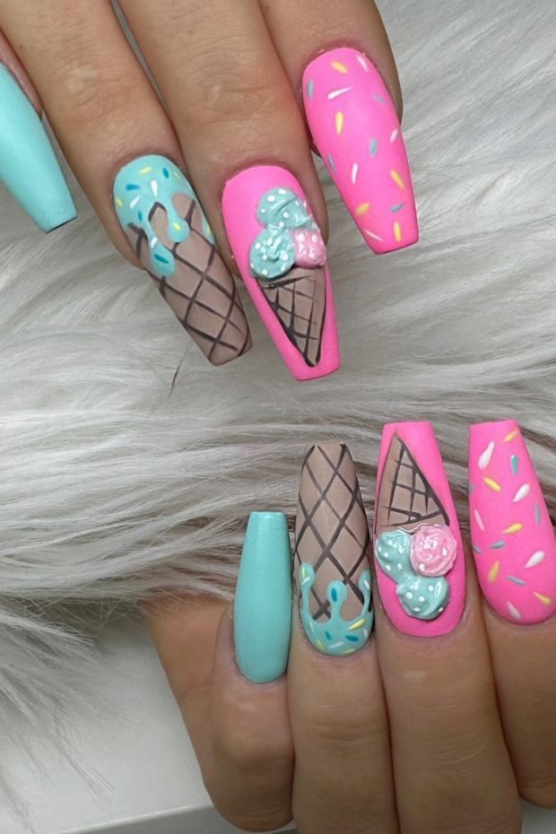 Vibrant Ice Cream-Inspired Nail Art: A Whimsical Summer Delight.