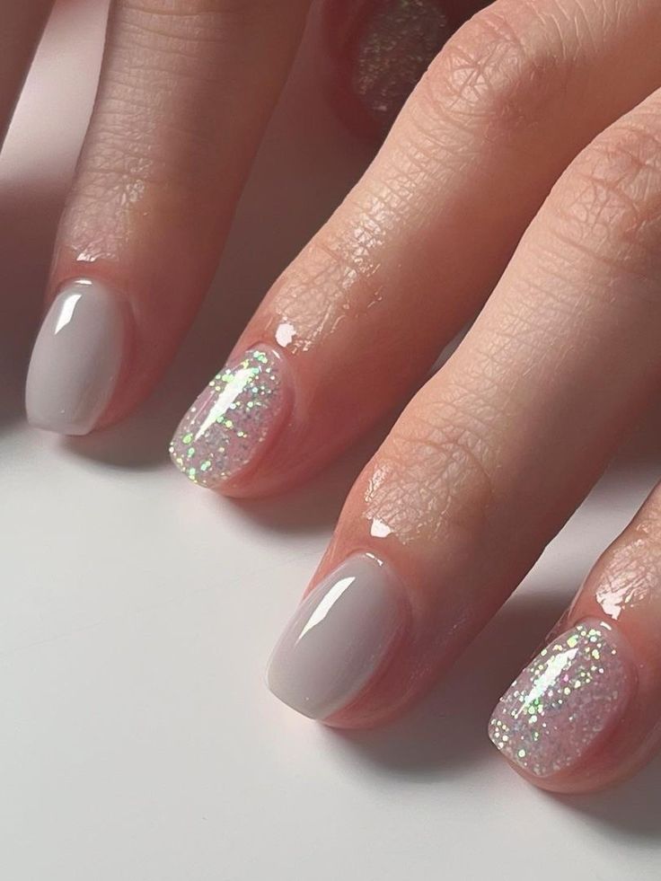 Chic Pastel Nail Design with Glitter Accent for Any Occasion