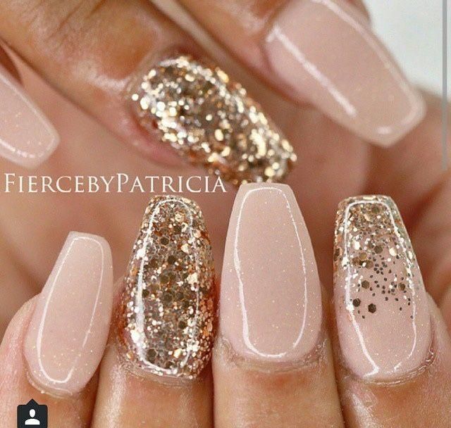 Sophisticated Nude Nail Design with Shimmering Rose Gold Accents.