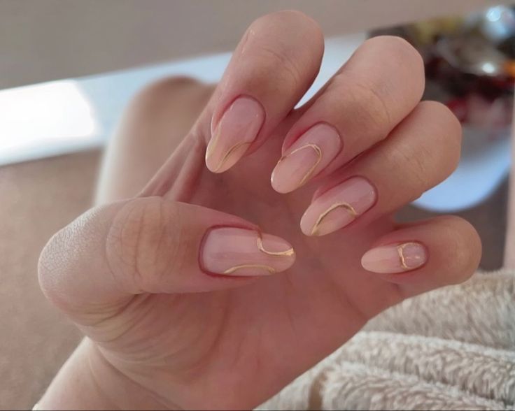 Sophisticated Elegant Nude Nails with Delicate Gold Accents and Graceful Design