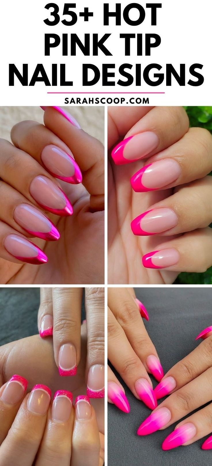 Versatile Stylish Pink Tip Nail Designs: Bold Accents on Nude or Clear Bases