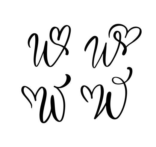 Chic Nail Designs with Elegant Cursive 'W' and Heart Shapes.