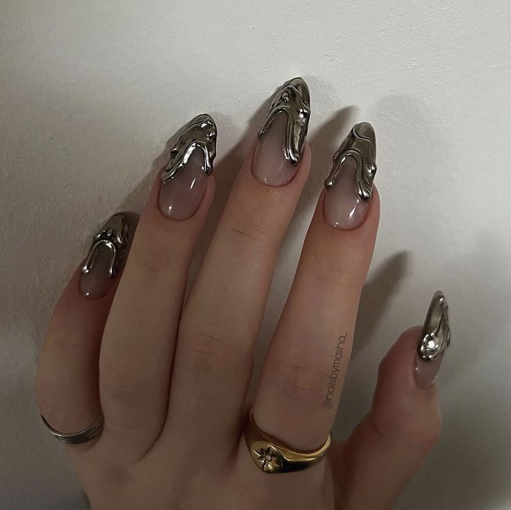 Nails With Metallic Accent