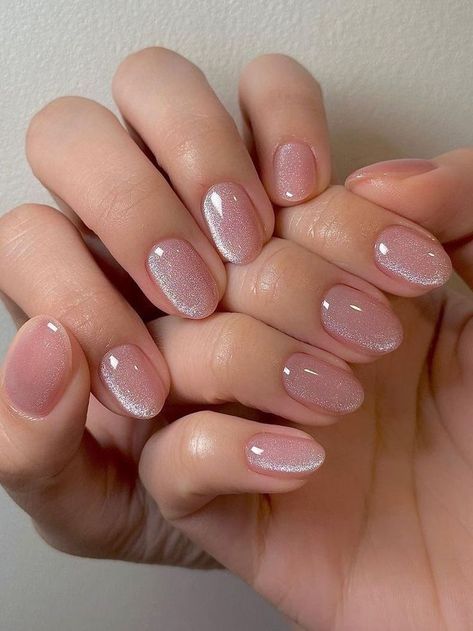 Sophisticated Soft Pink Gradient Nail Design with Shimmering Tips for All Occasions