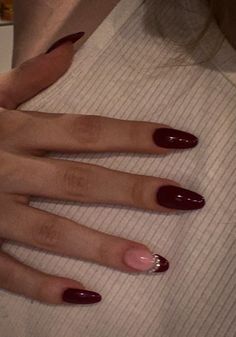 Chic Dark Burgundy and Soft Pink Nail Design with Pearl Accent