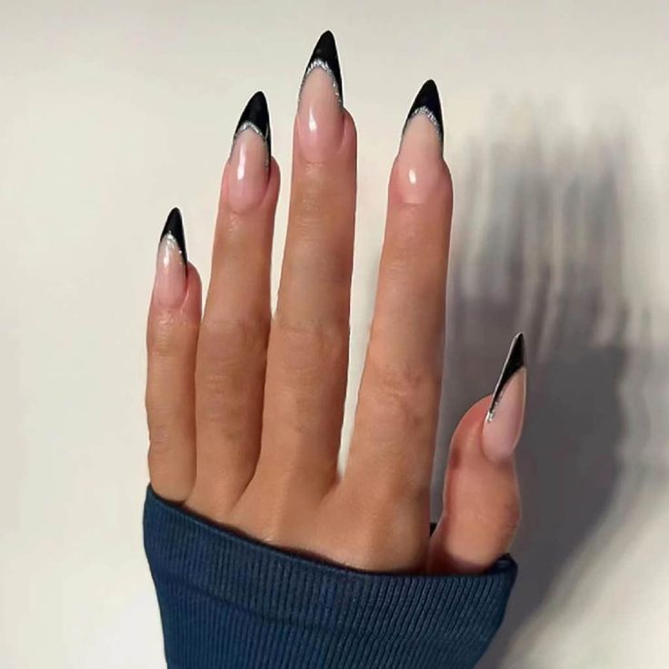 Chic Stiletto Nails: Elegant Black Tips with a Sophisticated Gradient Effect.