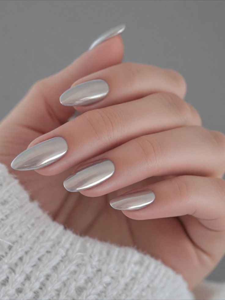 Elegant Sleek Silver Nail Design: A Sophisticated Statement for Any Occasion.