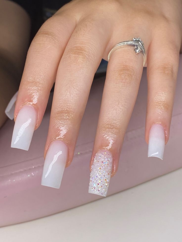 Chic Ombre Nail Design with Glitter Accent for Any Occasion