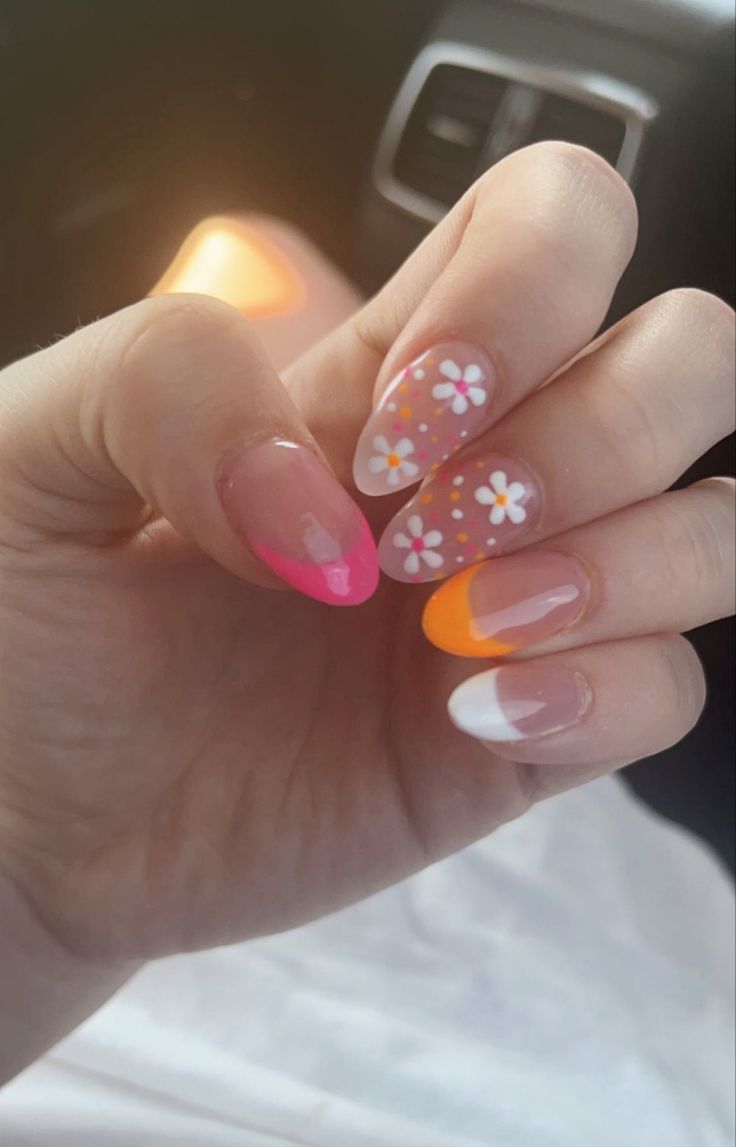 Vibrant Summer Nail Design with Colorful Floral Accents