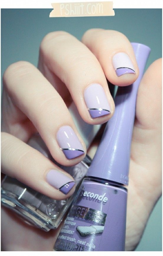 Elegant Chic Lavender Nail Design with Sleek French Tips and Metallic Accents.