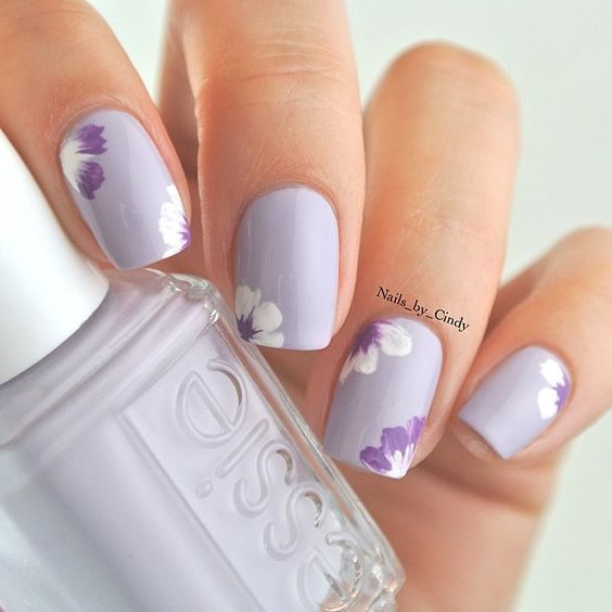 Whimsical Lavender Floral Nail Design for a Romantic Spring Aesthetic