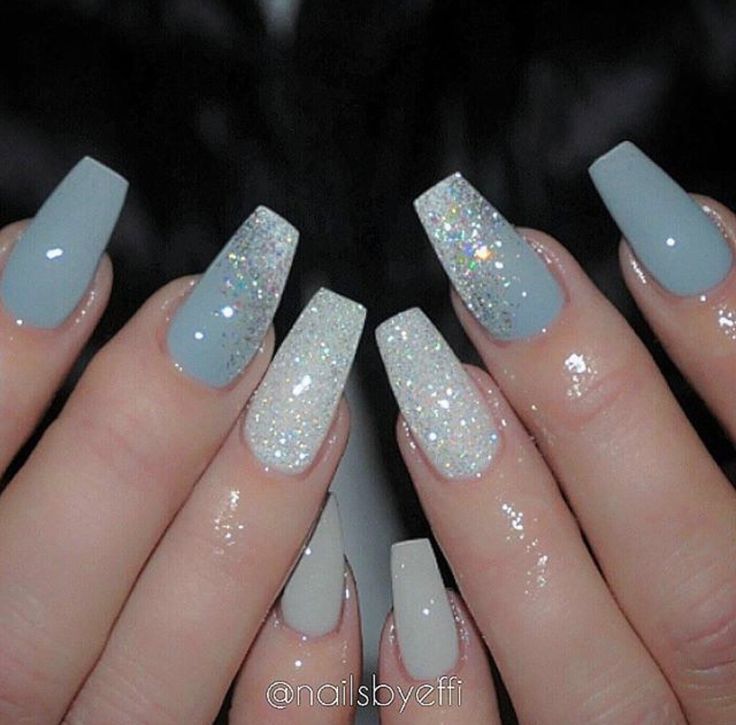 Chic Elegant Nail Design: Soft Gray with Shimmering Silver Accents