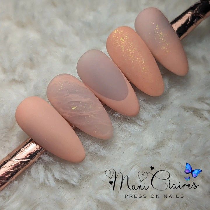 Sophisticated Matte Nude Nail Design with Peach-Pink Gradient and Unique Textures.