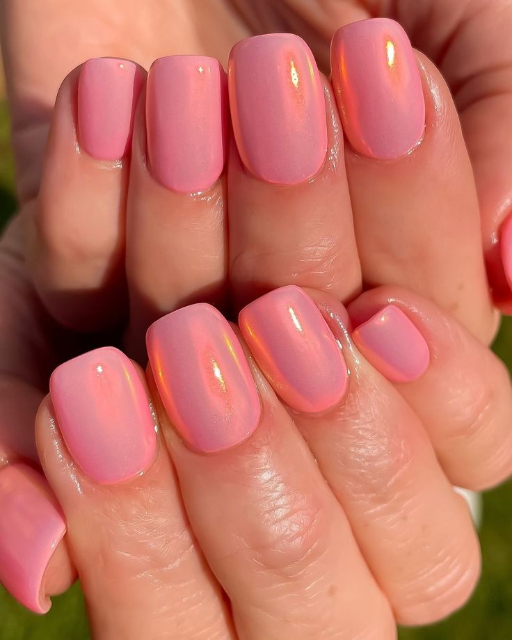 Iridescent Pastel Pink Nails: Elegant, Glossy, and Versatile Design for Any Occasion