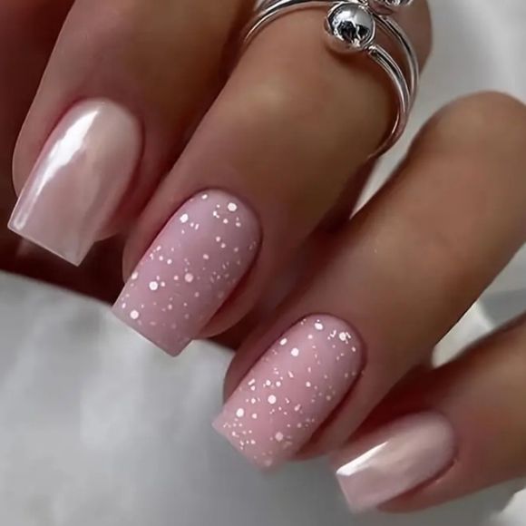 Elegant Soft Ombre Nail Design with Glitter Accents and Glossy Finish.