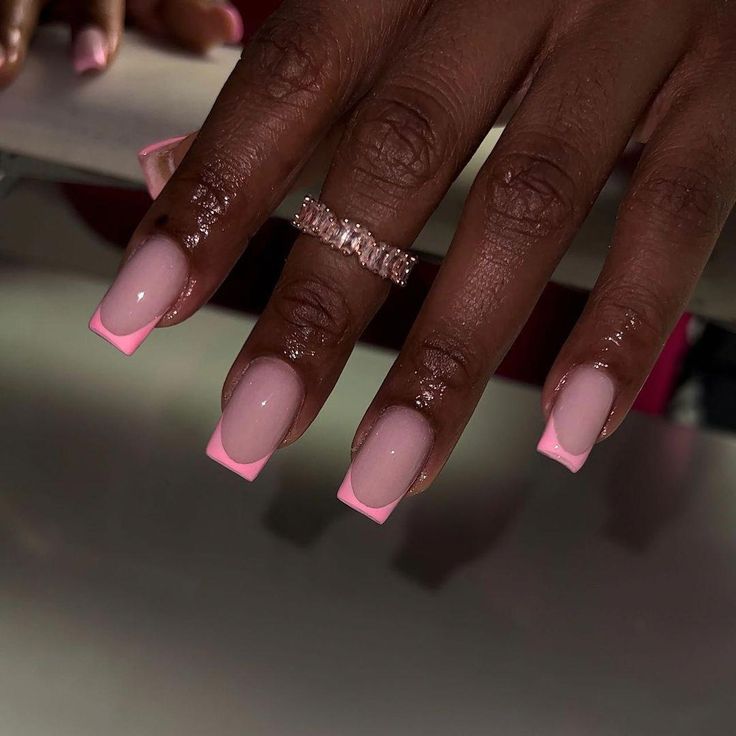 Chic Soft Pink and Bright Pink Nail Design with Delicate Ring Accent.