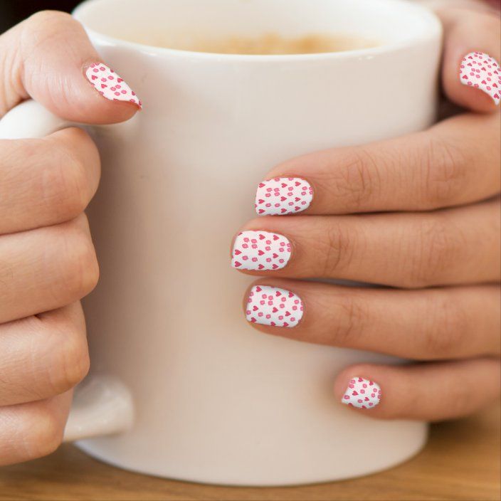 Playful Pink Heart Nail Design on a White Base for Fun and Romantic Style.