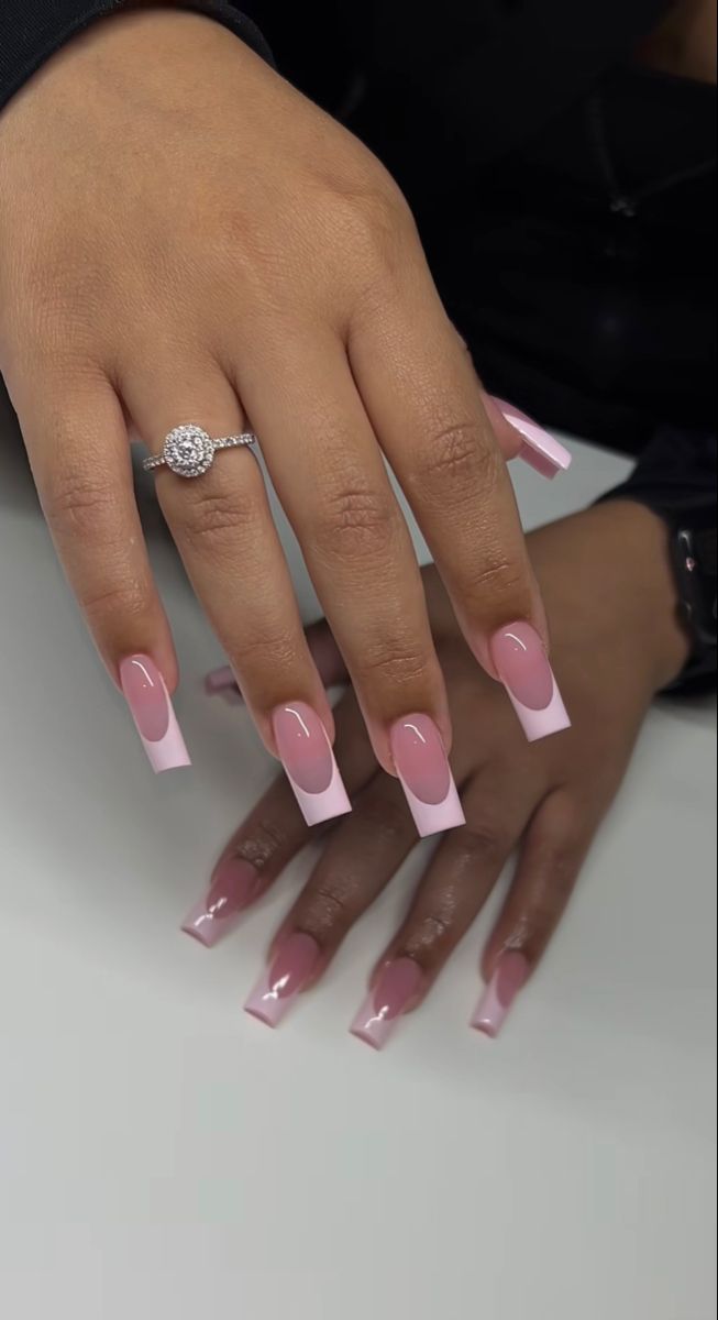 Chic Soft Pink and Bold White Tip Nail Design for Versatile Elegance.