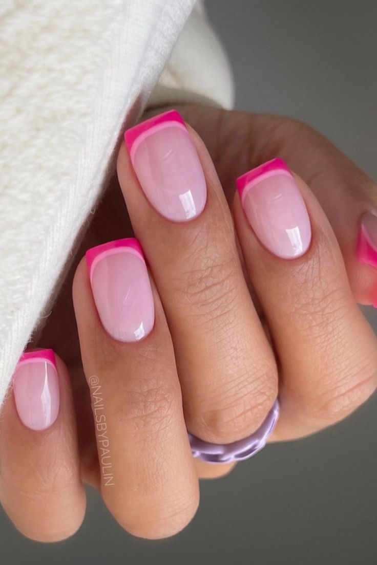 Elegant Chic Nail Design: Soft Pink Base with Vibrant Fuchsia Tips