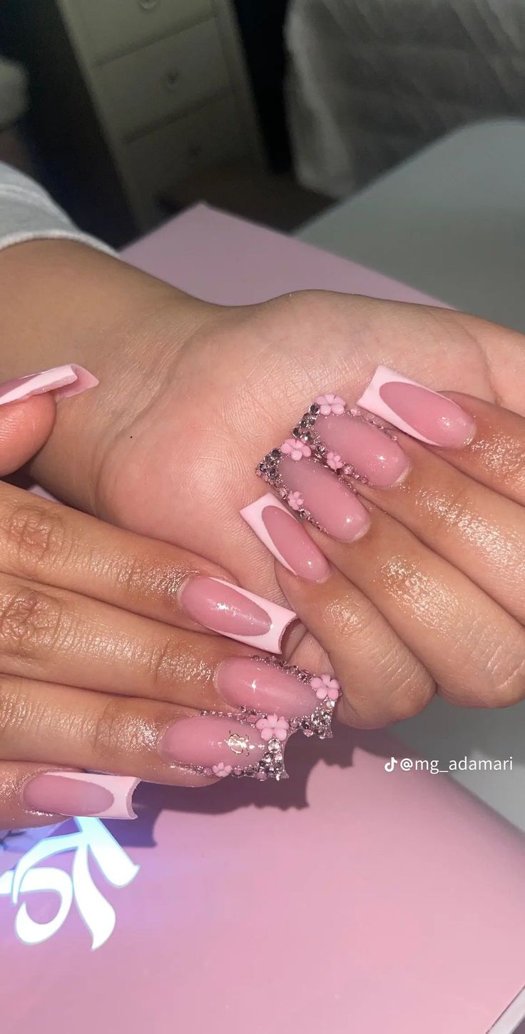 Chic Pink Nail Design with Elegant Embellishments for Any Occasion