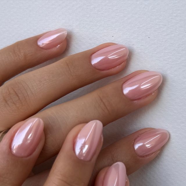 Chic Elegant Nude Ombre Nail Design with Glossy Finish and Almond Shape