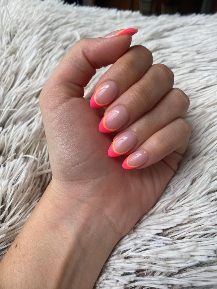 Modern Chic: Elegant French Tips with Vibrant Neon Twist