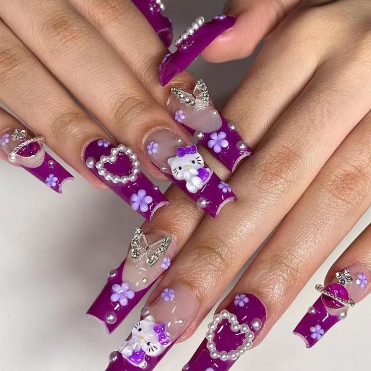 Charming 3D Purple Nail Art: A Playful Blend of Elegance and Whimsy.