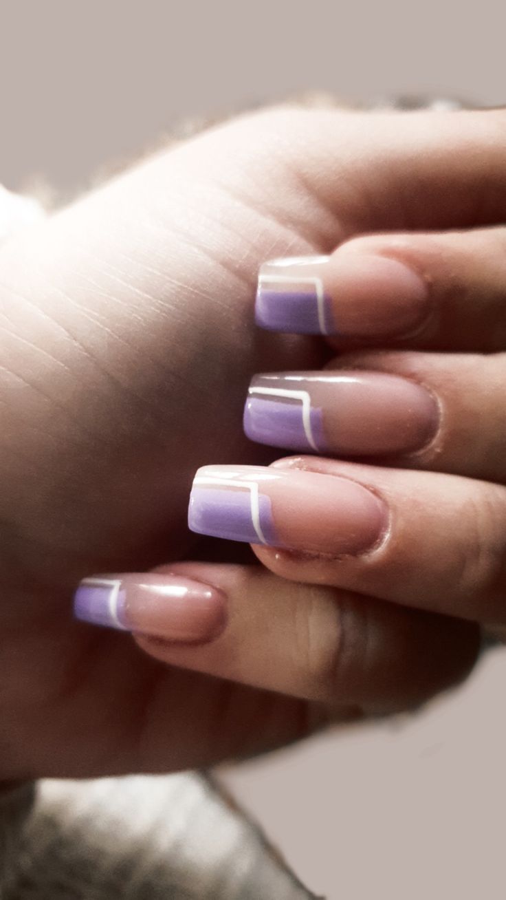 Sophisticated Lavender Nail Design with Clear Shades and Elegant White Tip Accents.