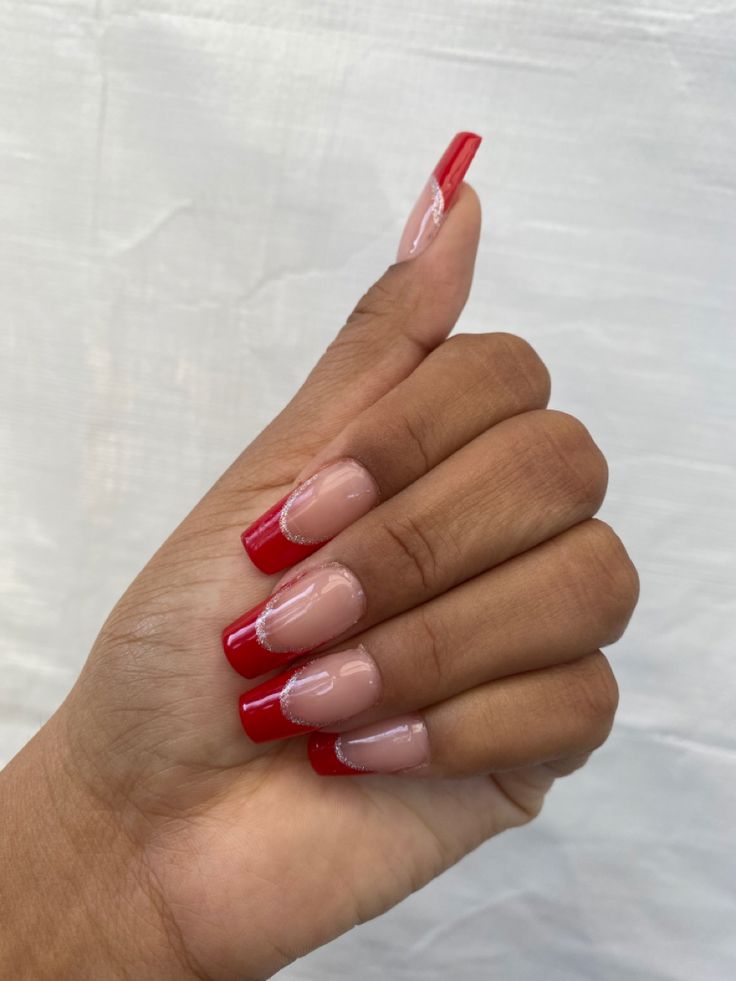 Chic French Manicure Twist: Bold Red and Nude Nail Design for Any Occasion