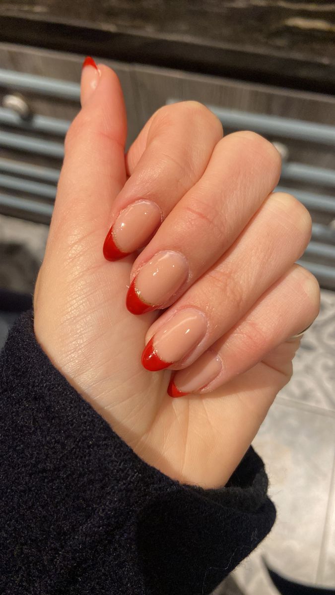 Elegant Vibrant Red French Tip Nail Design with Modern Shine