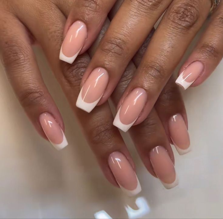 Classic Elegance: Sophisticated Soft Pink French Manicure with Crisp White Tips.