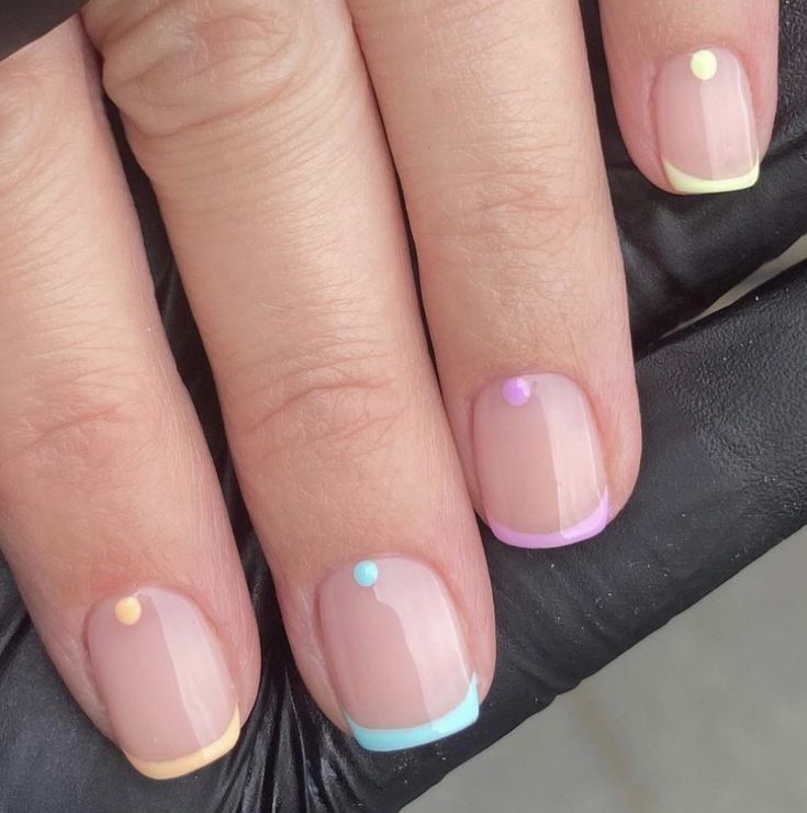 Charming Pastel Tip Manicure with Delicate Colors and Dots