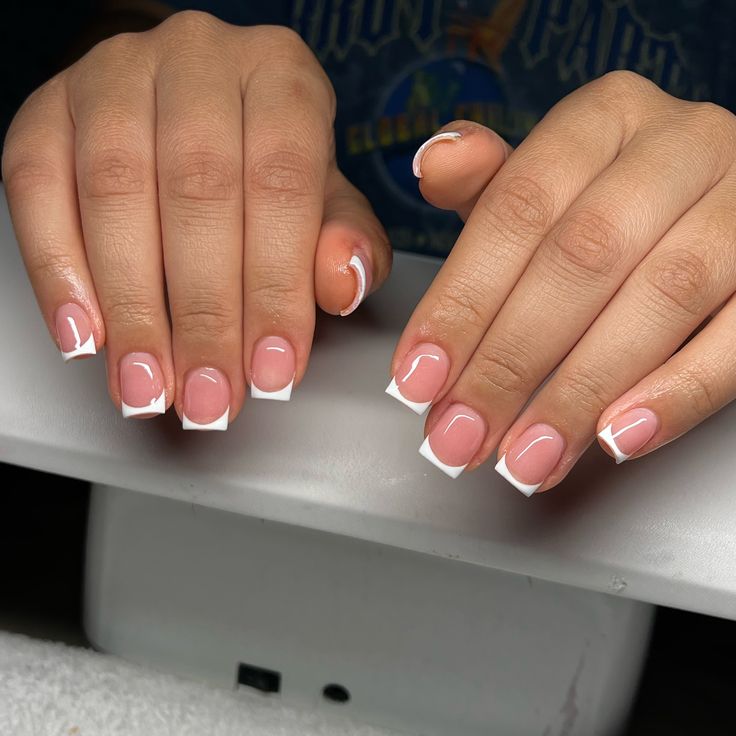 Elegant French Manicure: Soft Pink with Striking White Tips for Timeless Sophistication.