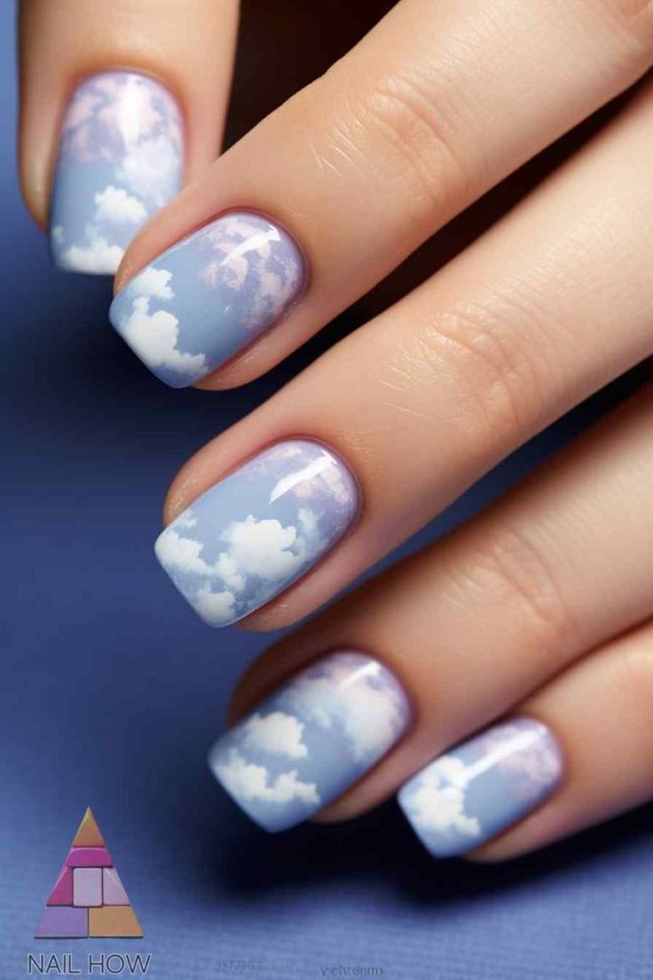 Dreamy Cloud-Themed Nail Art in Soft Pastels for a Playful Look.