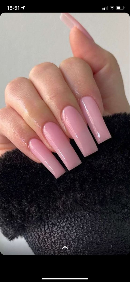 Chic Glossy Long Square Nails in Soft Pink: Perfect for Any Occasion.