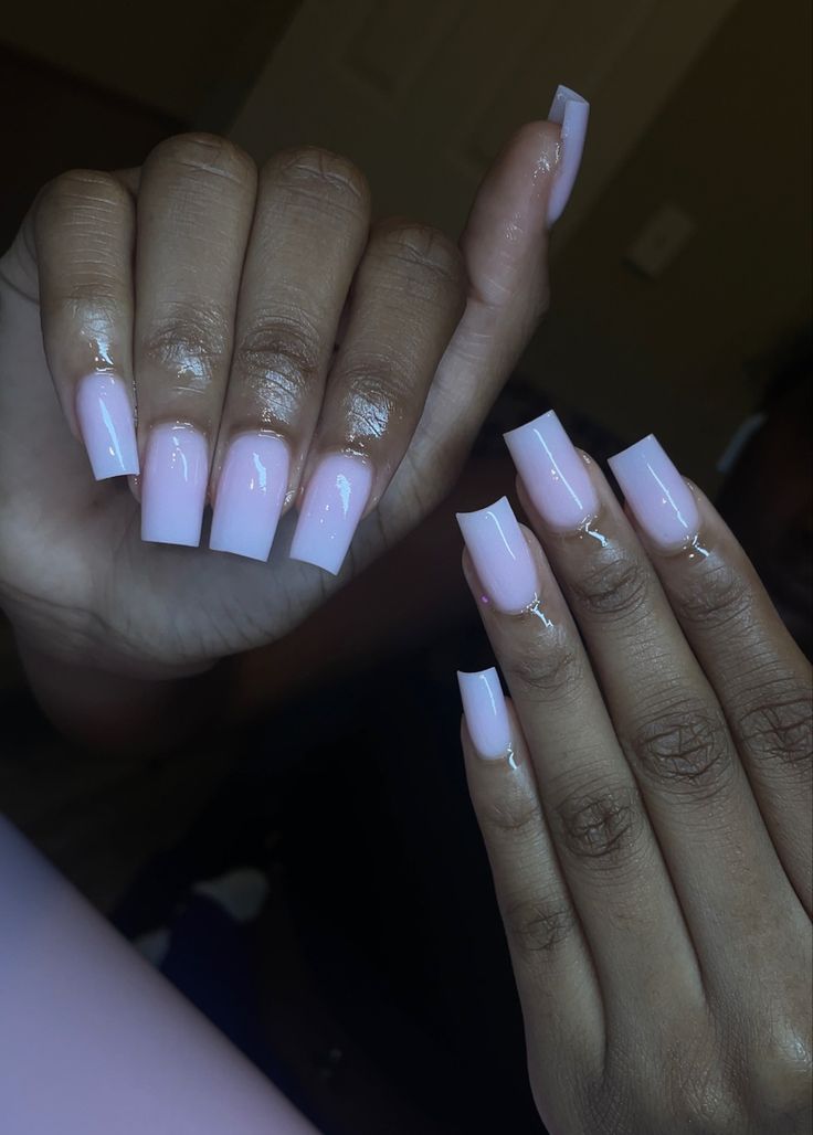 Elegant Soft Pink Acrylic Nails with Glossy Finish and Square Tips for a Chic Minimalist Look