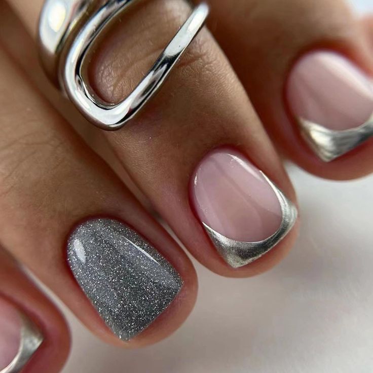 Sophisticated Chic: Soft Pink and Shimmering Silver Nail Design