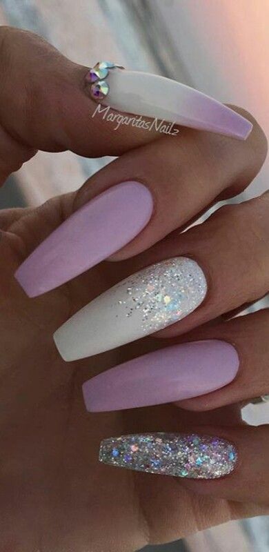 Chic Pastel and Glitter Nail Design with Rhinestones for Special Occasions