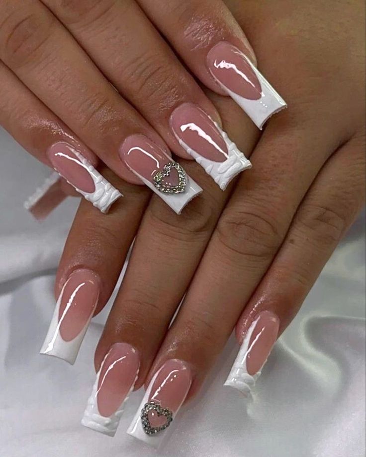 Romantic Elegant Nail Design with Soft Pink and Glossy White Accents.