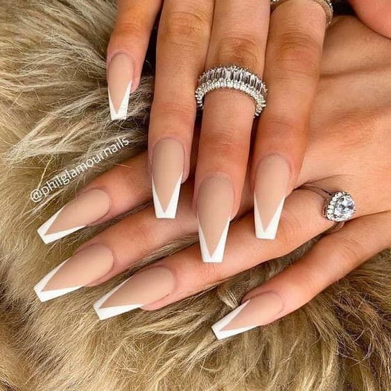 Chic Elegant French Tip Nails: A Glamorous Fusion of Nude and White Shades.