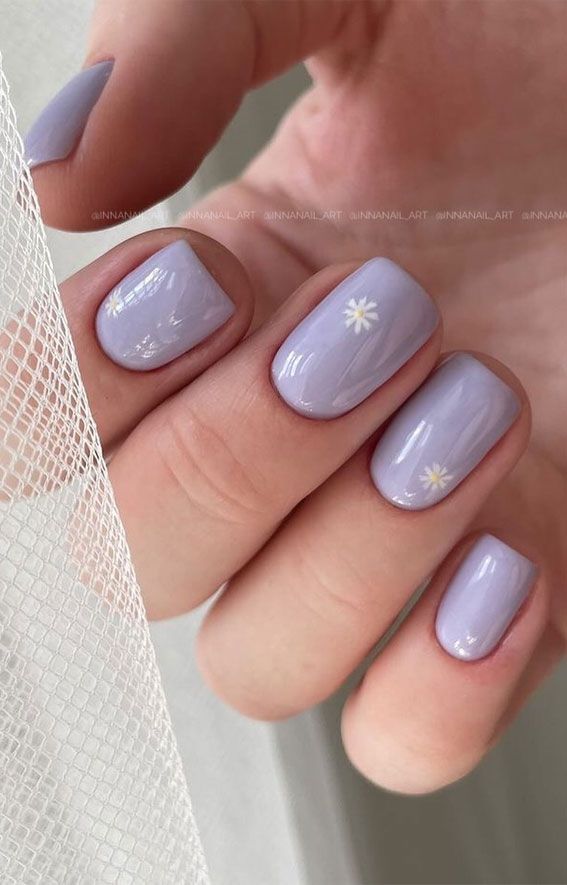 Elegant Lavender Nail Design with Minimalist Floral Accents