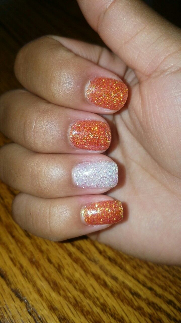 Dazzling Gradient Orange and White Glitter Nail Design for Every Occasion